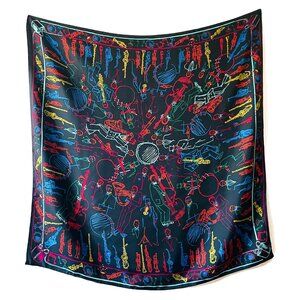 PERRY ELLIS 90s Silk Musical Jazz Theme Novelty Print Large Scarf